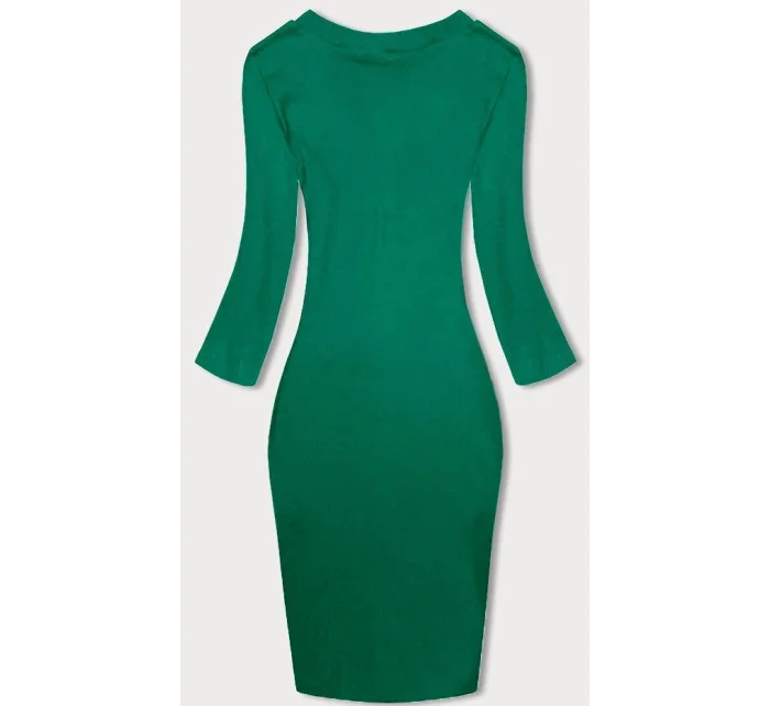 Zelené vypasované žebrované šaty s kulatým výstřihem model 19447310 - Factory Price Zelené vypasované žebrované šaty s kulatým výstřihem model 19447310 - Factory Price