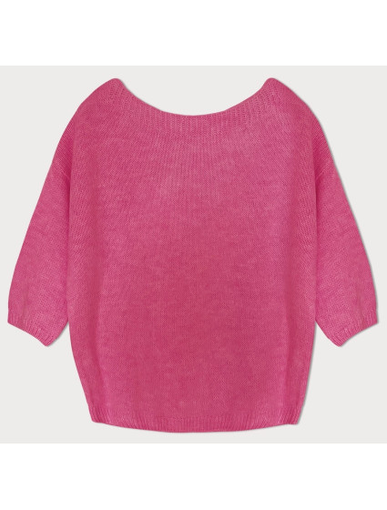 Voľný sveter v neónovej ružovej farbe s mašľou na chrbte (759ART)