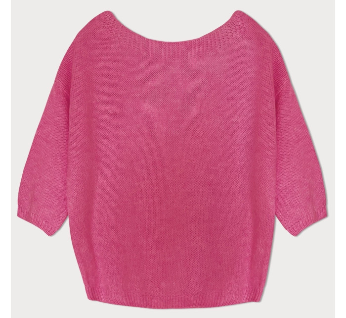 Voľný sveter v neónovej ružovej farbe s mašľou na chrbte (759ART)