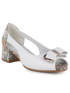 Blokové lodičky s otvorenou špičkou a mašľou biele Potocki 12812