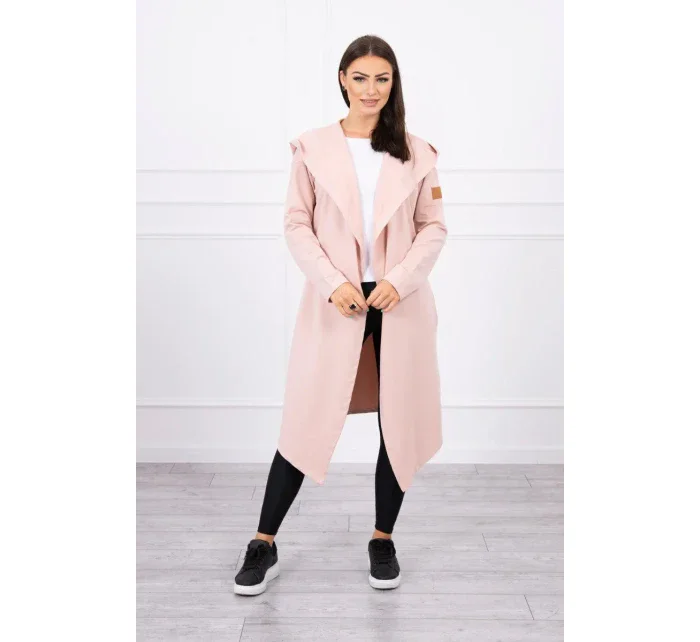 Dlhý kabát s kapucňou tmavo púdrovo ružový