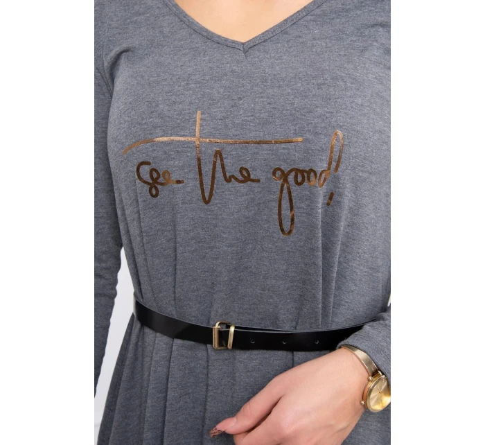 Šaty s ozdobným páskem a nápisem graphite Šaty s ozdobným páskem a nápisem graphite