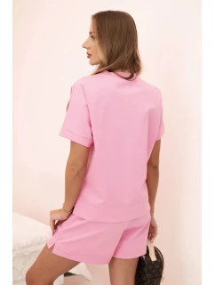 Dámský punto set s krátkými rukávy a šortkami světle růžová