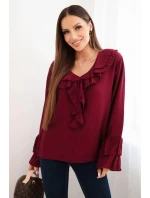 Dámská blůza z viskózy s volány a dlouhým rukávem bordová Dámská blůza z viskózy s volány a dlouhým rukávem bordová