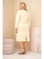 Dámske Plus veľkosť maslo V-neck šaty s rukávmi žltá