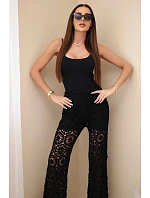 Dámske bavlnené čipkované nohavice so širokými nohavicami a elastickým pásom čierne