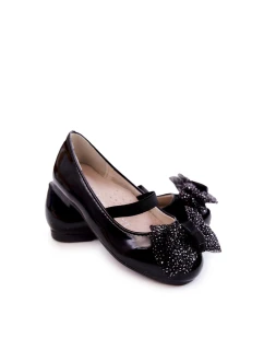 Dziecięce Lakierowane Balerinki Z Kokardą Czarne Zolly