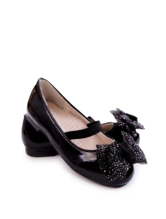 Dziecięce Lakierowane Balerinki Z Kokardą Czarne Zolly