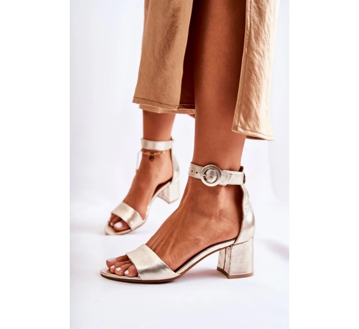 Kožené Sandály Na Vysokém Podpatku model 21587087 Zlaté - Maciejka