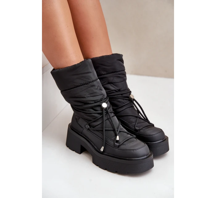 Śniegowce Damskie Na Platformie I Płaskim Obcasie Czarne Seandriel