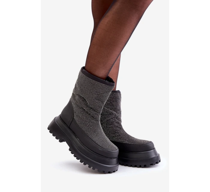 Zdobione Śniegowce Na Platformie I Płaskim Obcasie Czarne Avivina Zdobione Śniegowce Na Platformie I Płaskim Obcasie Czarne Avivina