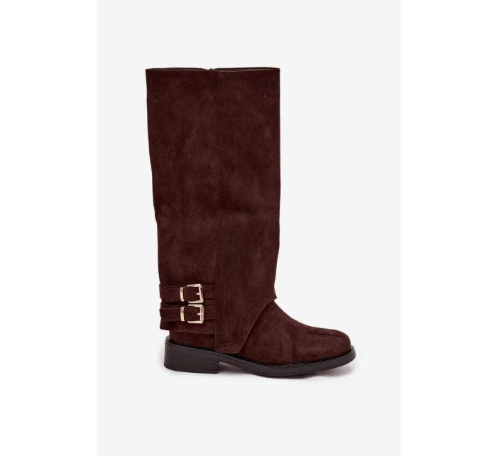 Ocieplane Kozaki Damskie Z Klamrami Czekoladowe Umbria