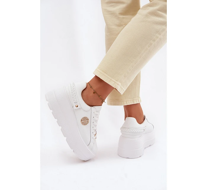 Kožené dámské tenisky na platformě model 22100258 bílé - D&A Kožené dámské tenisky na platformě model 22100258 bílé - D&A