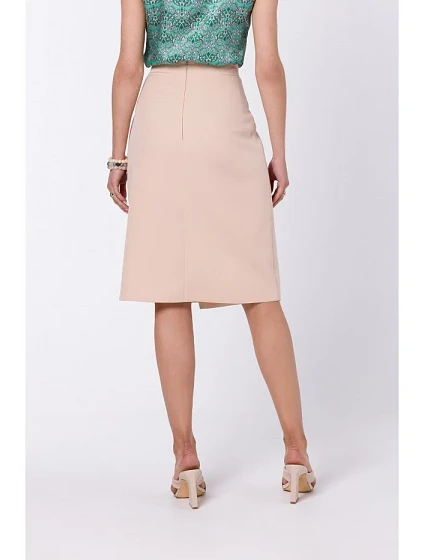 model 18360328 Sukně áčkového střihu se zavinovacími detaily béžová - STYLOVE