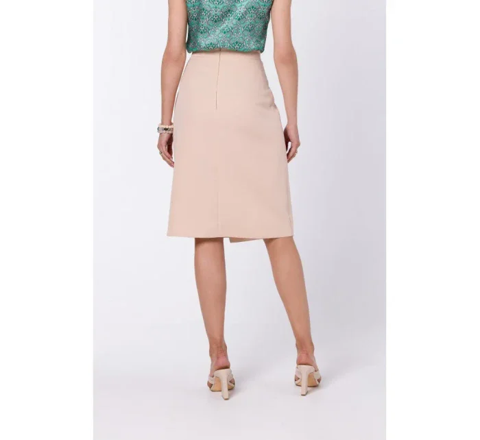S343 Sukňa áčkového strihu so zavinovacími detailmi - béžová