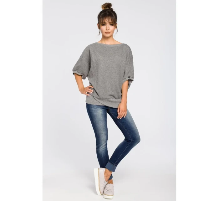 B048 Blúzka nadmernej veľkosti so zavinovacími detailmi - šedá B048 Blúzka nadmernej veľkosti so zavinovacími detailmi - šedá