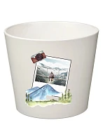 Bílý keramický květináč s polaroidem z dovolené - velký