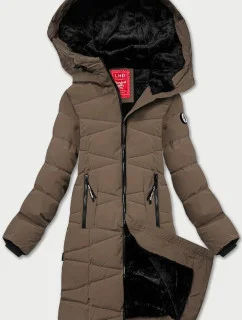 Dámska zimná bunda s kožušinovou podšívkou LHD hnedá (LHD-24578)