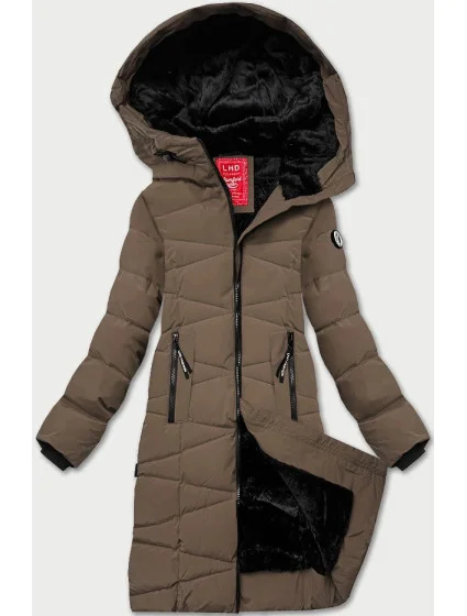 Dámska zimná bunda s kožušinovou podšívkou LHD hnedá (LHD-24578)