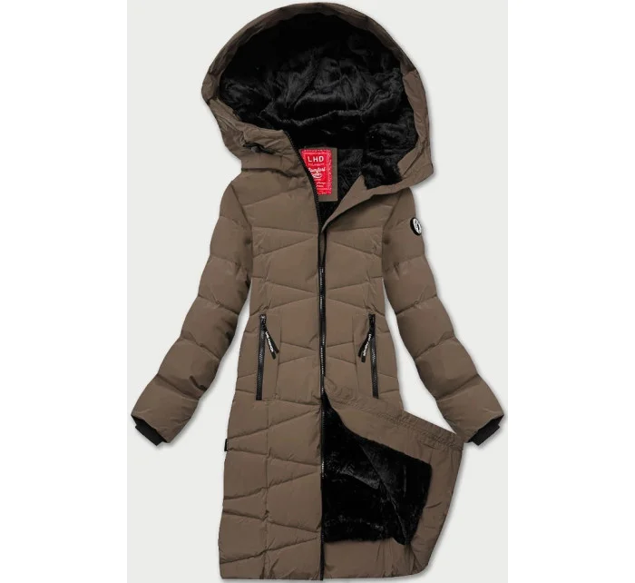 Dámska zimná bunda s kožušinovou podšívkou LHD hnedá (LHD-24578)