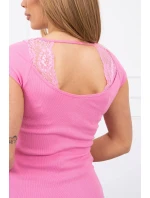 Blúzka s čipkovým výstrihom svetlo ružová