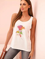 Dámska bavlnená blúzka s kvetinovou potlačou ecru