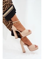 Sandały Damskie Na Słupku I Platformie Eko Skórzane Beżowe Lomman Sandały Damskie Na Słupku I Platformie Eko Skórzane Beżowe Lomman