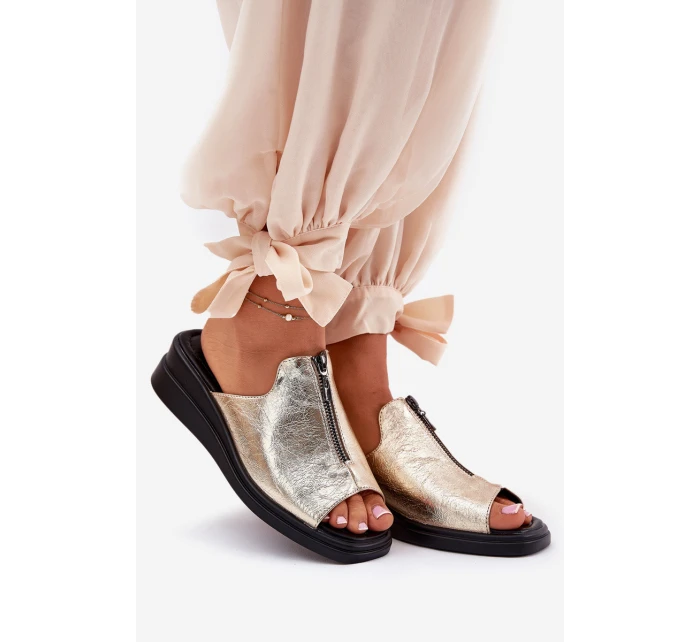 Dámské Pantofle Na Klínu Se Zipem Zlaté model 21692800 - Boto Dámské Pantofle Na Klínu Se Zipem Zlaté model 21692800 - Boto