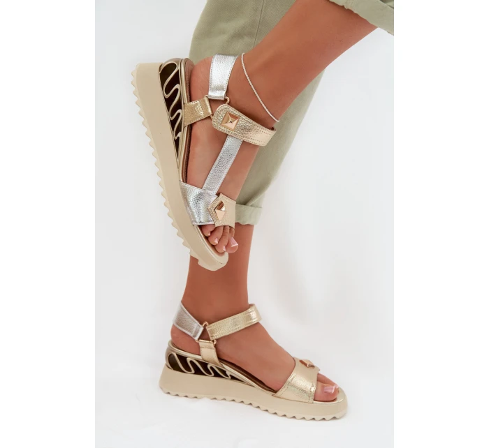 Kožené dámské sandály na platformě D&A CR61-3078 Zlaté