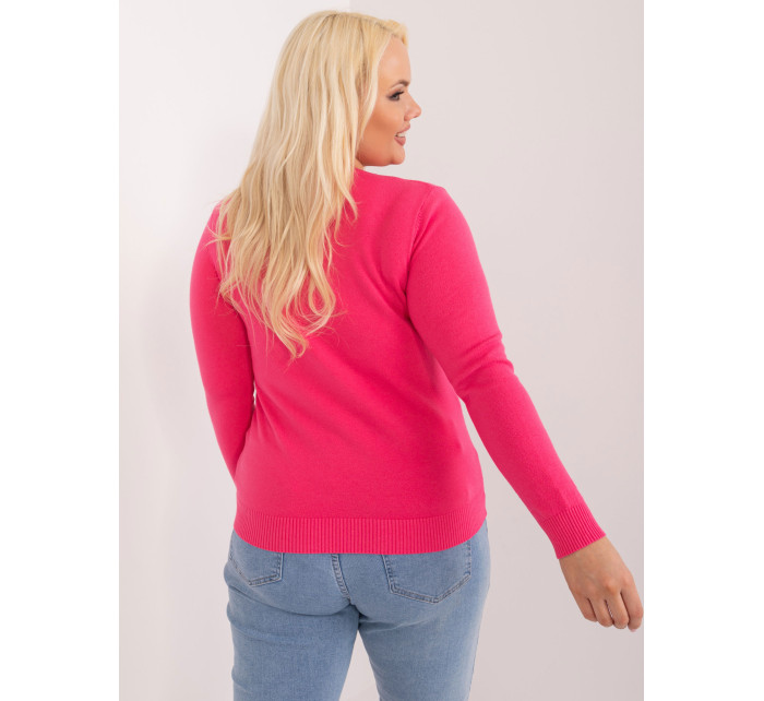 Tmavo ružový plus size sveter s okrúhlym výstrihom