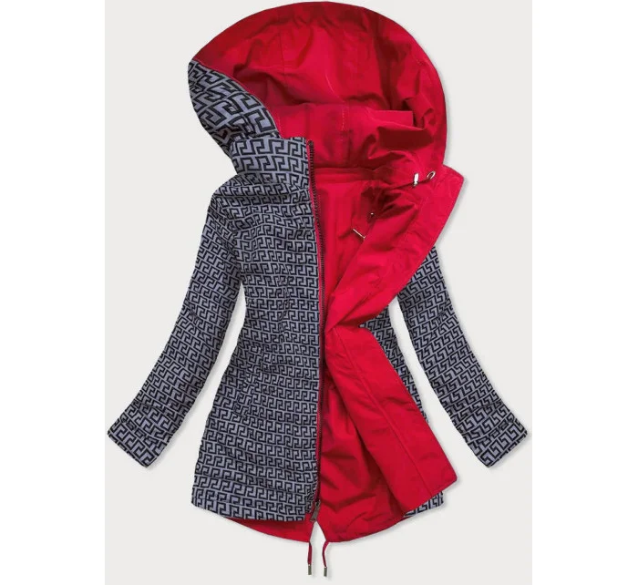 Červeno-šedá obojstranná dámska bunda parka (XW581X) Červeno-šedá obojstranná dámska bunda parka (XW581X)