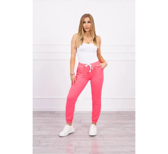 Bavlněné kalhoty růžové neonové