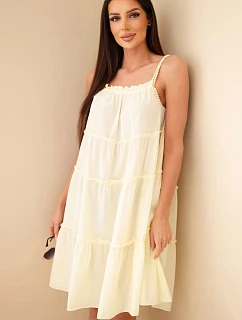 Dámske bavlnené šaty bez ramienok s volánmi žlté