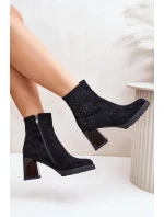 Ocieplane Botki Damskie Na Słupku Ze Zdobieniem D&A MR880-130 Czarne