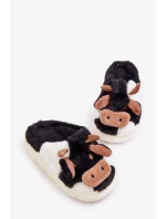 Detské chlpaté papuče s motívom kravy Black Tamorrin