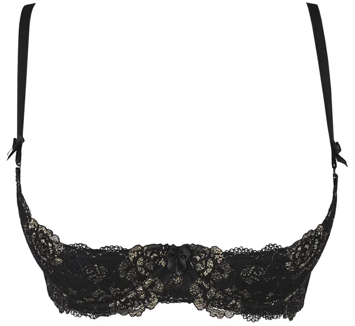 Dámska sexy polo podprsenka V-9831 Čierna so zlatou niťou - Axami