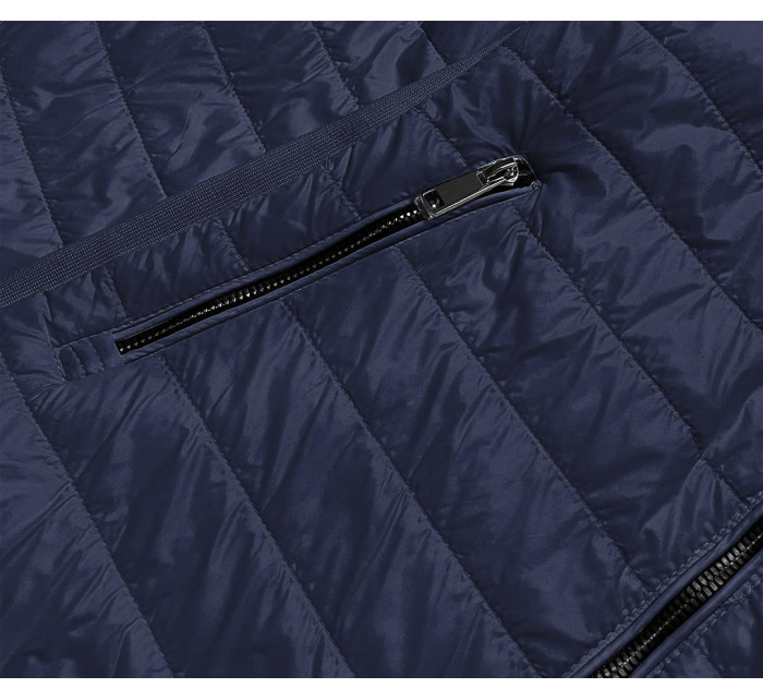Tmavomodrá tenká dámska bunda s látkovými vsadkami (RQW-7013)