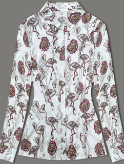 Košeľa v ecru farbe s dlhými rukávmi a so vzorom plameniakov (AWY0168)