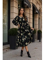 Ann Gissy Kvetinové kimono šaty s okrúhlym výstrihom čierne/béžové (XY202116)
