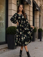 Ann Gissy Kvetinové kimono šaty s okrúhlym výstrihom čierne/béžové (XY202116)