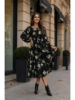 Ann Gissy Kvetinové kimono šaty s okrúhlym výstrihom čierne/béžové (XY202116)