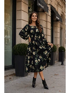 Ann Gissy Kvetinové kimono šaty s okrúhlym výstrihom čierne/béžové (XY202116)