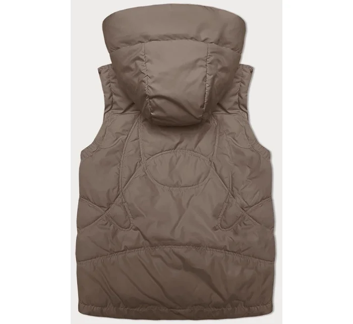 Volná béžová dámská vesta s kapucí model 19586851 - Miss TiTi Volná béžová dámská vesta s kapucí model 19586851 - Miss TiTi