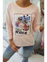 Blúzka s 3D grafikou Watch powder pink