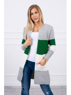 Sivý+zelený pruhovaný sveter