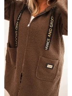 Dámska bunda Plus Size s kapucňou a vreckami camel