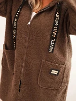 Dámska bunda Plus Size s kapucňou a vreckami camel