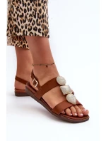 Sandały Damskie Płaskie Z Ozdobami Sergio Leone SK072H Brązowe