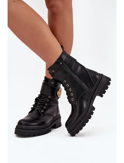 Dámské Botky Pracovní Se Zlatým Detalem Zateplené Černé model 21706796 - Boto