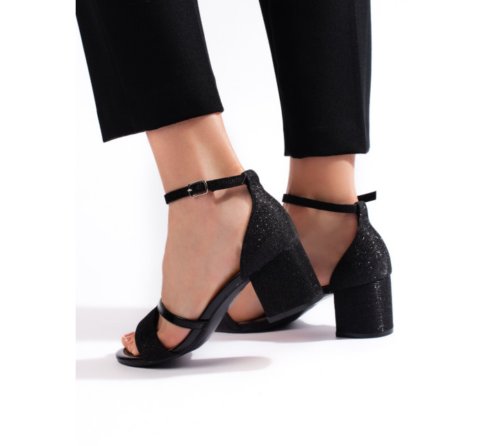 Luxusné čierne dámske sandále na širokom podpätku